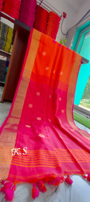 Nil Ethnic Center Embroidered, Solid/Plain Handloom Pure Cotton Saree(Orange, Pink)