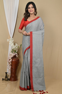 DipDiya Solid/Plain Handloom Pure Cotton Saree(Grey)