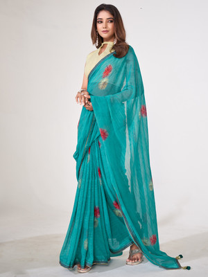 Sangria Embellished Bollywood Georgette Saree(Light Blue)