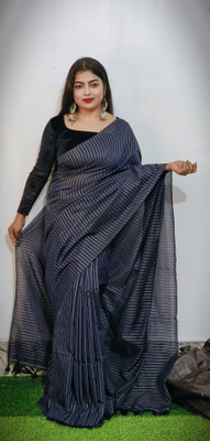 HouseOfCommon Solid/Plain Handloom Handloom Cotton Blend Saree(Blue)