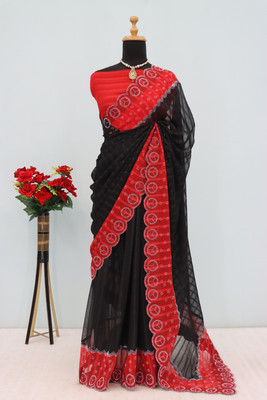 KHRITI FAB Embroidered Bollywood Georgette Saree(Red)