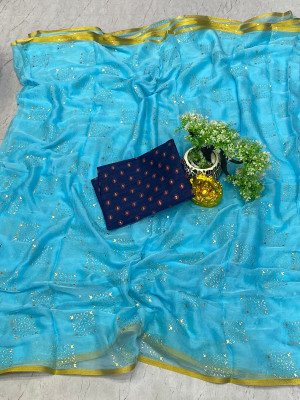 VINIT ENTERPRISE Embellished Daily Wear Chiffon Saree(Light Blue)