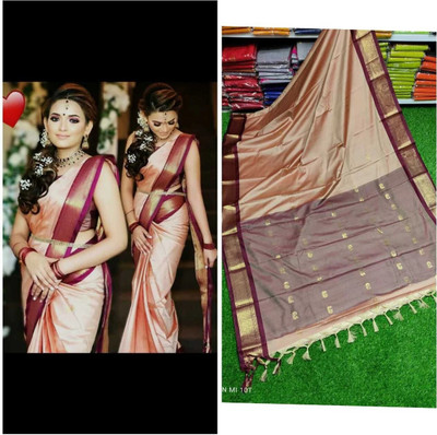 VEERAIVA Woven Paithani Cotton Silk Saree(Cream)