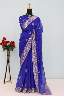 RIDDHISIDDHI NX Embroidered Bollywood Organza Saree(Light Blue)