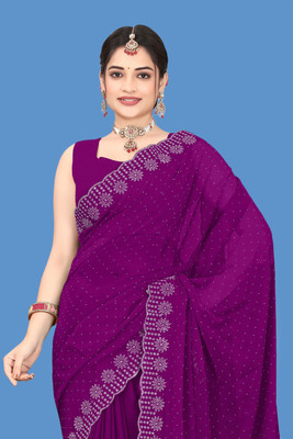 Shiv Febric Solid/Plain Chanderi Art Silk, Chanderi Saree(Purple)