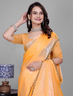 PRTRENDZ Self Design Kanjivaram Jimmy choo, Chiffon Saree(Orange)