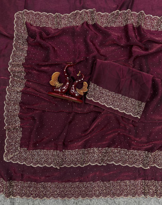 Starly Embellished Handloom Satin, Silk Blend Saree(Maroon)