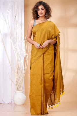 Lakshmi Boutique Solid/Plain Handloom Handloom Cotton Blend Saree(Pink)