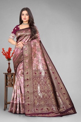 agb tex Embroidered, Woven Bollywood Jacquard Saree(Purple, Pink)