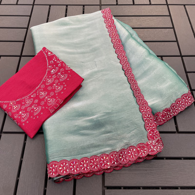 HouseOfCommon Embellished, Embroidered Bollywood Art Silk Saree(Light Blue, Pink)