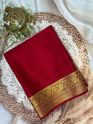 YAANAA FASHION Solid/Plain, Woven, Floral Print Mysore Handloom Muslin Saree(Blue)