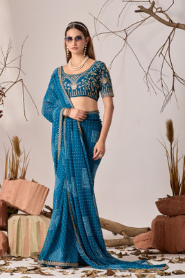Disha Fashion Printed, Solid/Plain, Self Design Bollywood Georgette Saree(Grey)