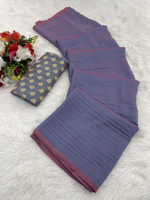 VANISWA Solid/Plain Bollywood Georgette Saree(Dark Blue)