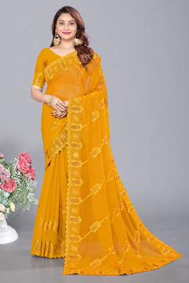 K SALIYA ENTERPRISE Self Design Bollywood Organza Saree(Yellow)