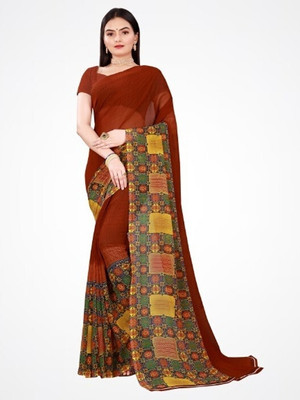 Suntex Printed Daily Wear Georgette Saree(Brown)