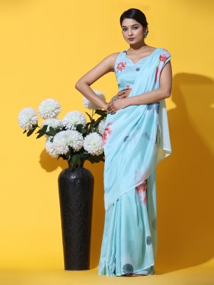 rujave Striped Bollywood Organza Saree(Light Blue)