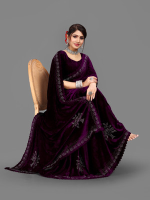 hutah Self Design, Woven Mysore Velvet Saree(Purple)