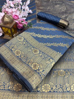Banaras silk palace Woven Banarasi Silk Blend Saree(Grey)