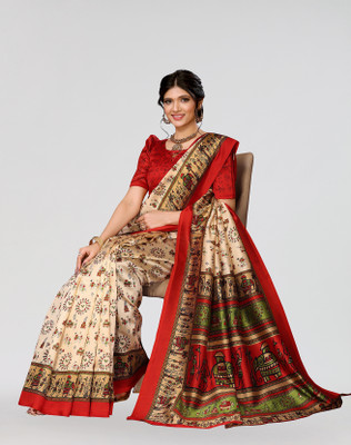 Nirvaan Printed Mysore Art Silk Saree(Red)