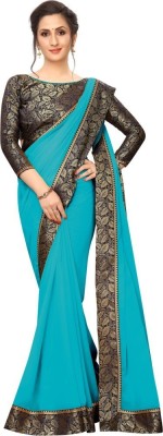 Maruti Creation Solid/Plain Bollywood Georgette Saree(Light Blue)