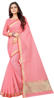 poonam s tex Solid/Plain Bollywood Cotton Silk Saree(Pink)