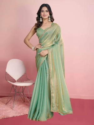 HouseOfCommon Solid/Plain Bollywood Tissue, Pure Silk Saree(Light Green)