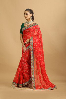 MAHARAJ SAREES Digital Print Bandhani Georgette Saree(Red)