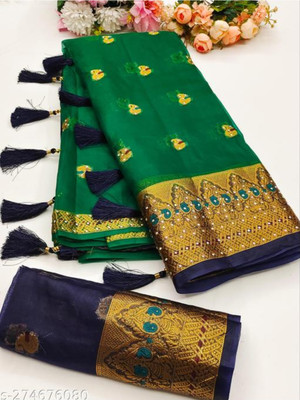 Divastri Woven Banarasi Organza Saree(Green)