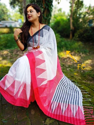 GOLU Self Design Handloom Pure Cotton Saree(White)
