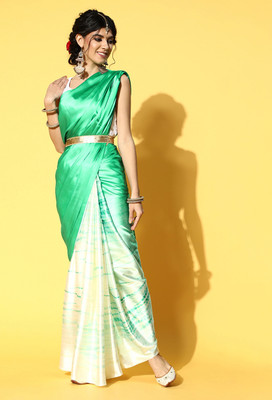 Divastri Printed Bollywood Satin Saree(Green)