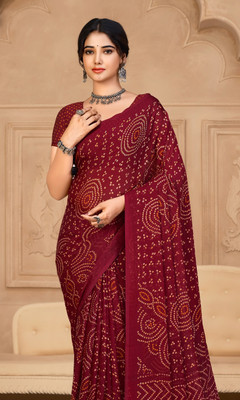 REBOOT FASHIONS Printed Bandhani Chiffon Saree(Maroon)