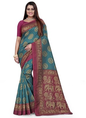 Grubstaker Printed Daily Wear Cotton Blend Saree(Green)