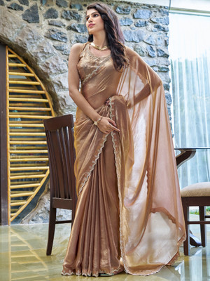 Sareemall Embellished Bollywood Chiffon Saree(Brown)