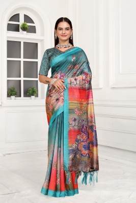 Pranamita Digital Print Bollywood Silk Blend Saree(Blue)