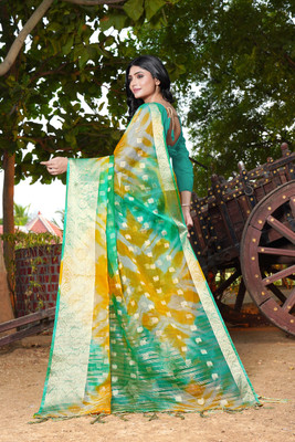 KOTHARI SKT Woven Bandhani Organza Saree(Green)