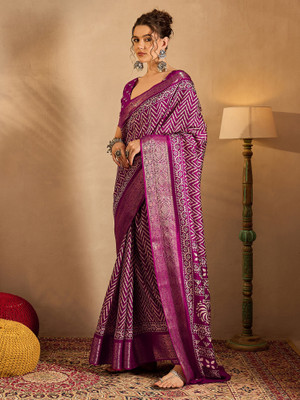 Tasrika Printed Chinnalapattu Silk Blend Saree(Magenta)
