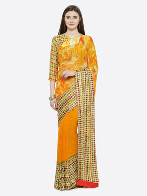 Saanjh Embellished Saree with Attached Blouse Silk Blend Saree(Multicolor)