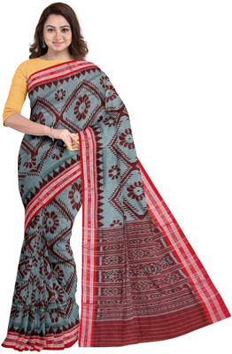 handloom paridhaan Hand Painted, Self Design Handloom Pure Cotton Saree(Grey, Red)