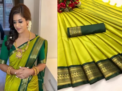 MoonTextile Printed Assam Silk Cotton Silk Saree(Light Green)