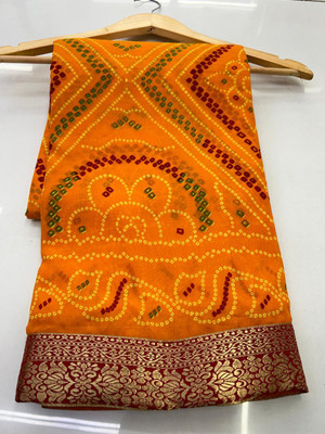 NAYNATEX Tie-Dye, Woven, Floral Print, Printed Bandhani Georgette Saree(Yellow)