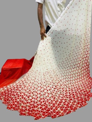 SHARIRI Printed, Self Design, Geometric Print, Woven, Graphic Print, Floral Print, Polka Print Bollywood Jacquard, Art Silk Saree(Red)