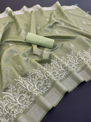 Vrati Creation Embroidered Bollywood Cotton Blend Saree(Green)