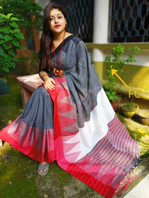 GOLU Self Design Handloom Pure Cotton Saree(Grey, Red)