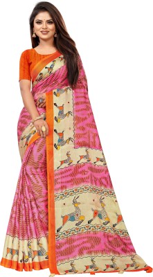 Aldwych Printed Bollywood Cotton Jute Saree(Pink)