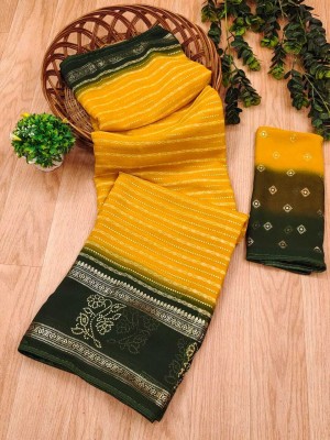 SILK VISTA Printed Bollywood Cotton Blend Saree(Yellow)