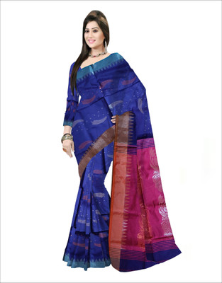 Pradip Fabrics Self Design Handloom Cotton Blend Saree(Blue)
