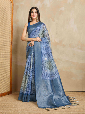 Tasrika Woven Bollywood Pure Cotton Saree(Blue)