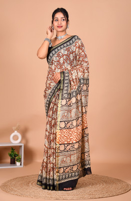 The Familiar Handicrafts Printed, Self Design Ikkat Pure Cotton Saree(Red)