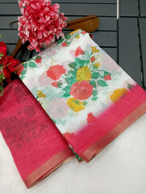 AARAANA Woven, Printed Kanjivaram Linen Saree(Pink)