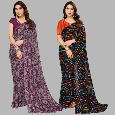 kashvi sarees Self Design, Printed Daily Wear Georgette Saree(Pack of 2, Purple, Multicolor)